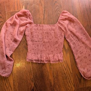 Hollister Pink Smocked Floral Women's Top S Coquette Girl Ditsy